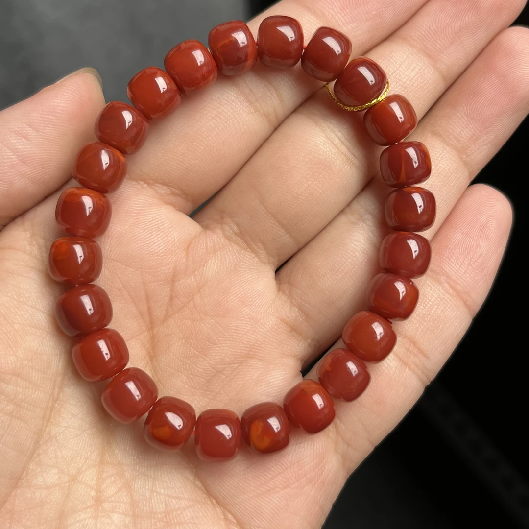 精品南红川料牛血红卡9老型珠单圈手串25.8克