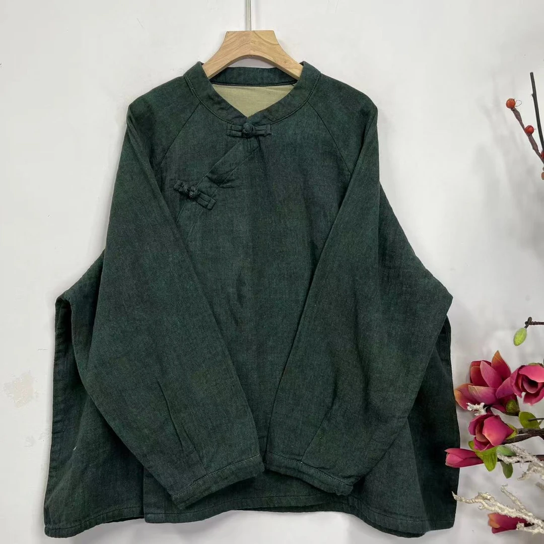 花璟原创设计复古炒色立领斜襟盘扣小衫（衣长70胸围146）