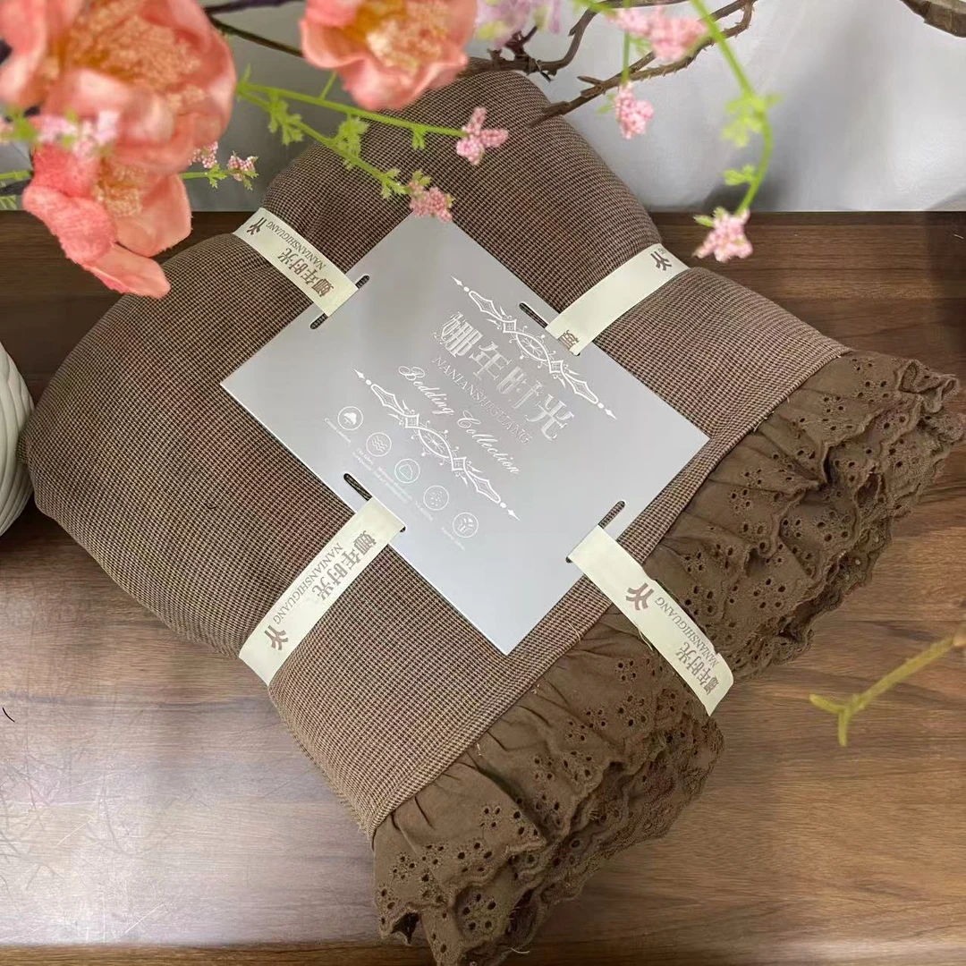 【微瑕】莫奈-深咖色罗布麻公主花边被套2*2.3米