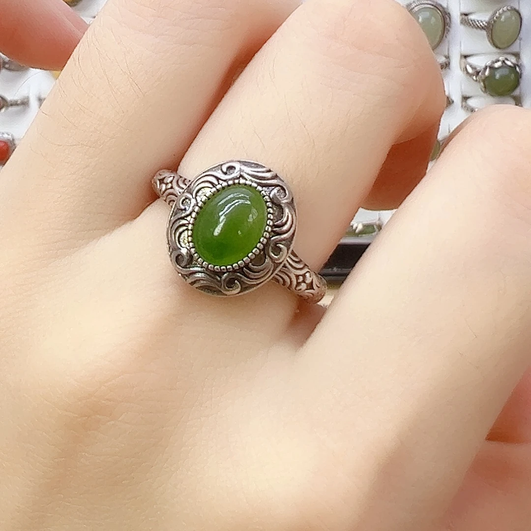 和田玉（碧玉）戒指银S925镶嵌