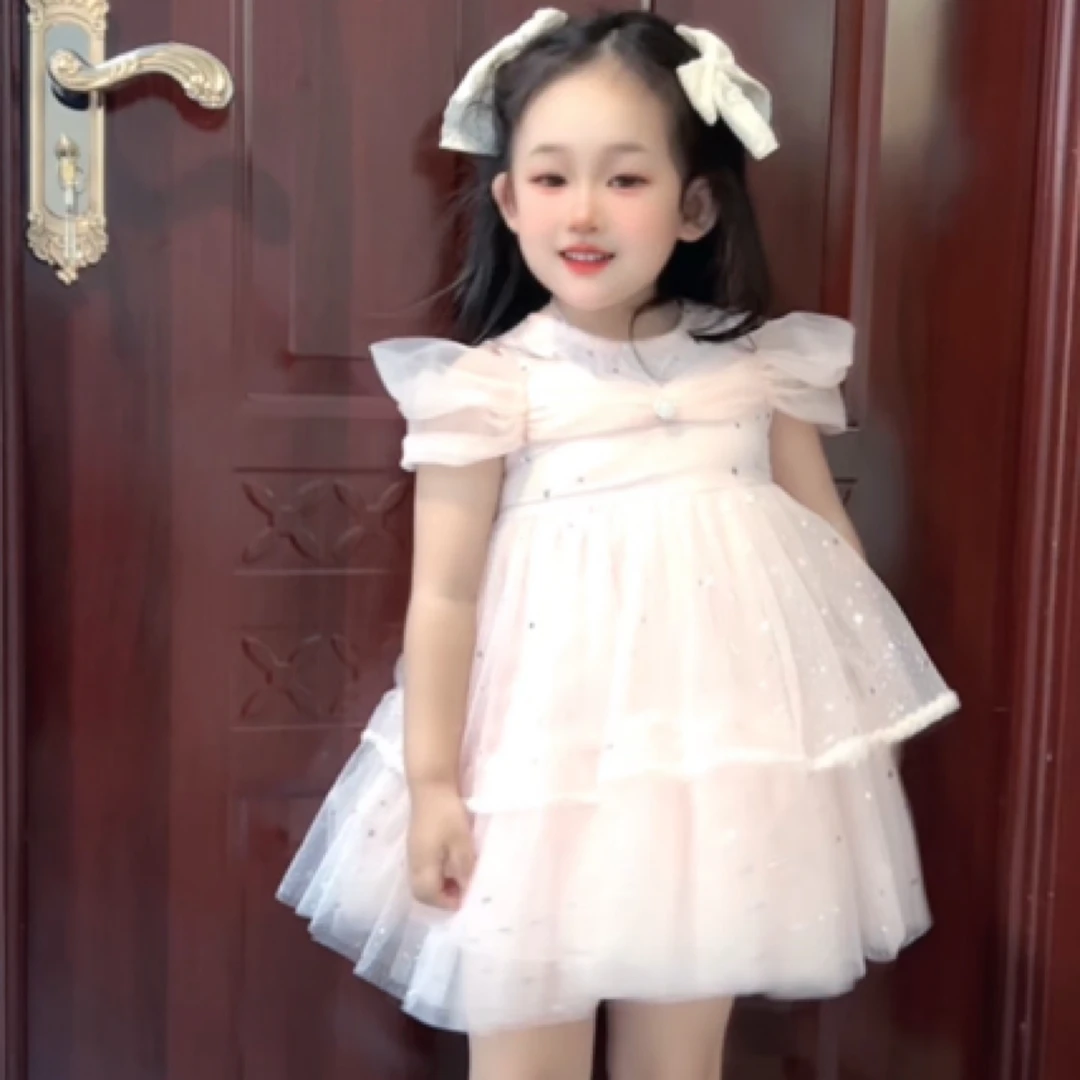 女童无袖礼服女童蝴蝶结闪片表演服儿童夏款连衣裙裙子夏季公主裙