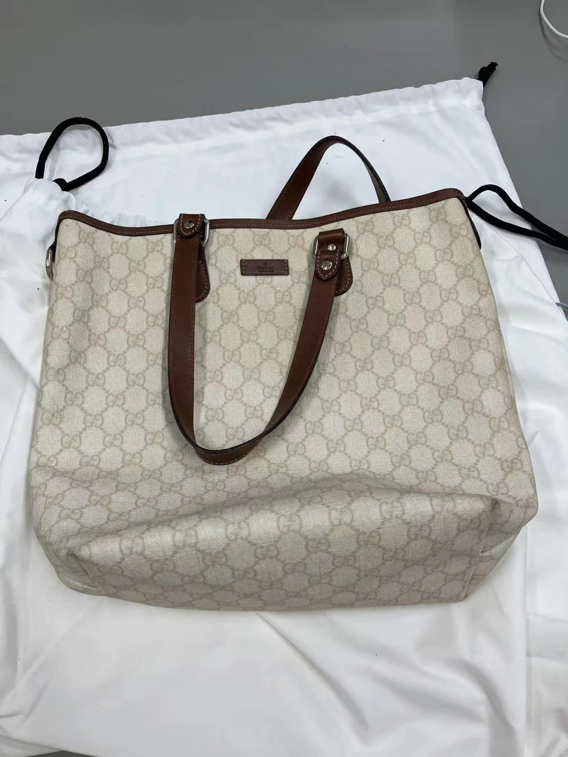 95新 GUCCI/古驰 GGS古驰tote米色拼金扣手提包13994030