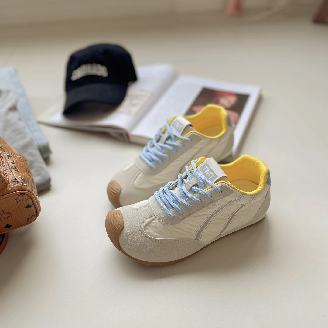 德训鞋女低饱和2025早春新款拼色百搭运动平底轻便休闲板鞋阿甘鞋