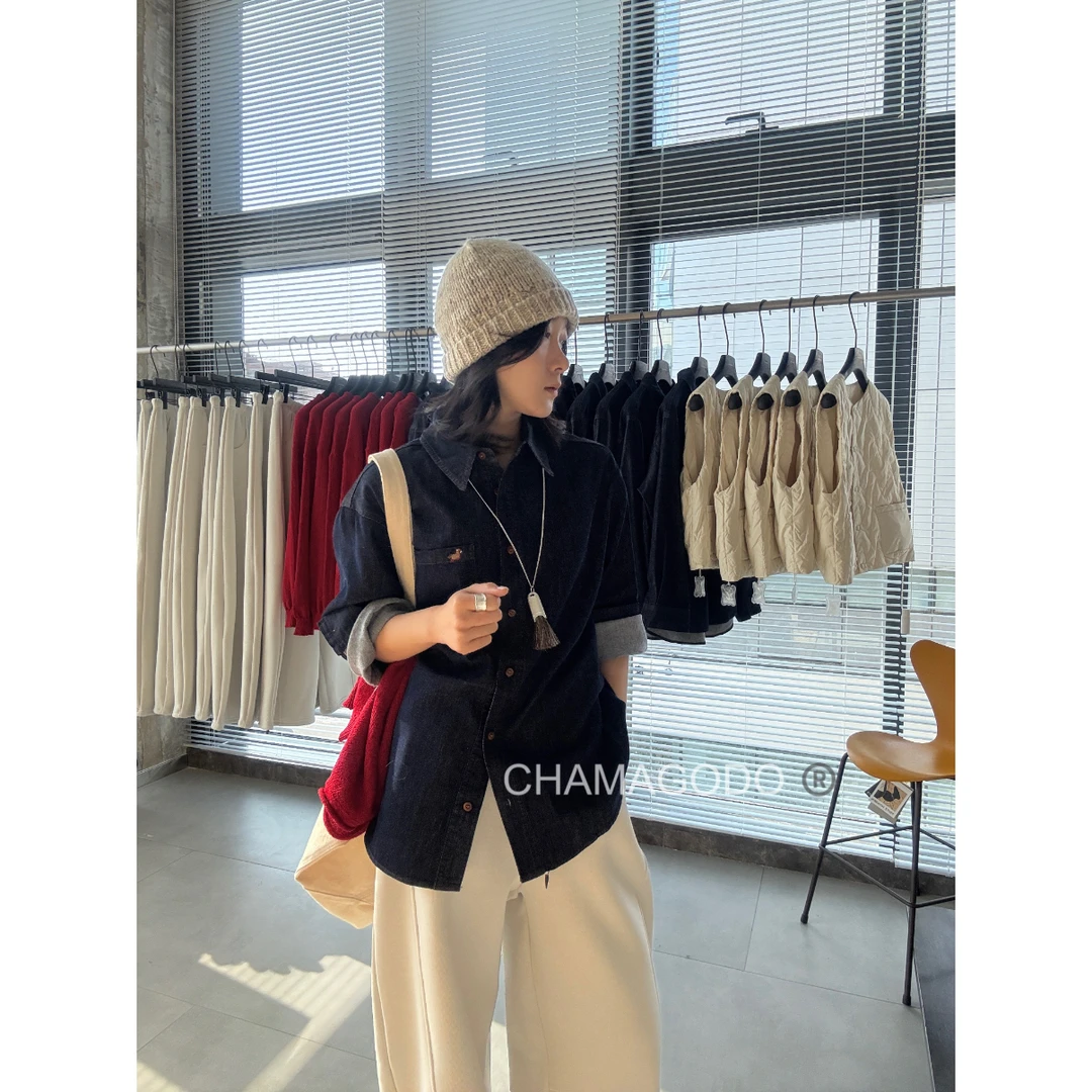 CHA MA GO DO11590早春款刺绣小马丹宁牛仔衬衫