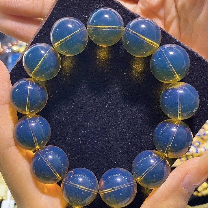 蓝珀未镶嵌珠宝奇石墨西哥蓝珀手串17