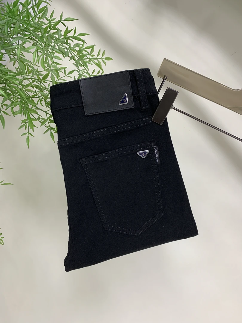 睿智 25年男士防褪色修身欧货黑色牛仔裤-6421