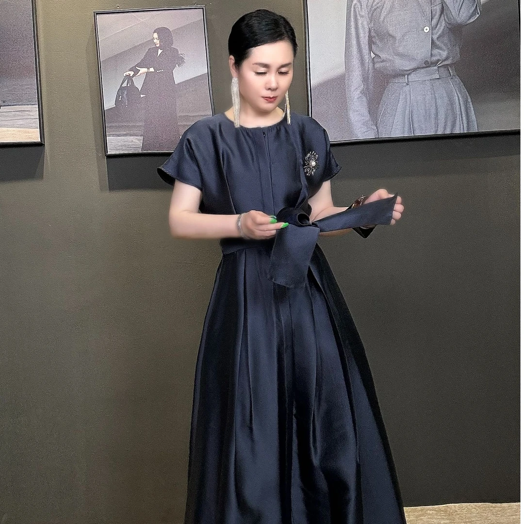 【李.瑟琳娜】原创设计重磅高定女士腰带长连衣裙