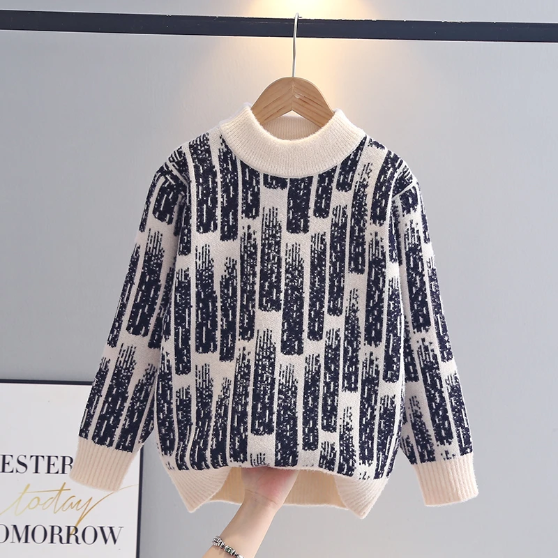 男童毛衣冬季水貂绒儿童加厚针织衫男孩秋冬装中大童圆领打底衫