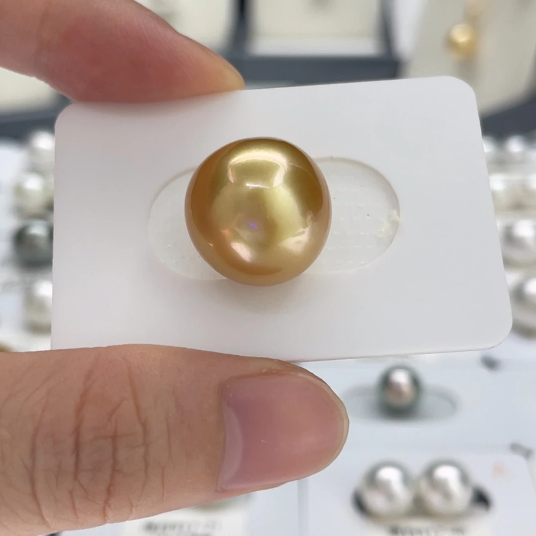 未镶嵌颈饰海水珍珠南洋金珠近正圆浓茶金15-16mm