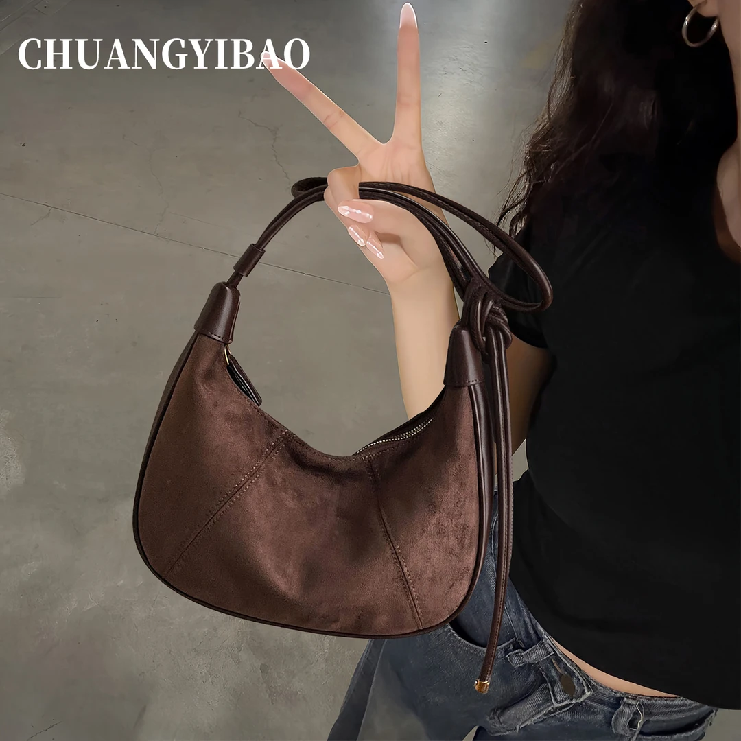 超火磨砂麂皮包包女式2025新款复古休闲饺子包时尚通勤单肩斜挎包