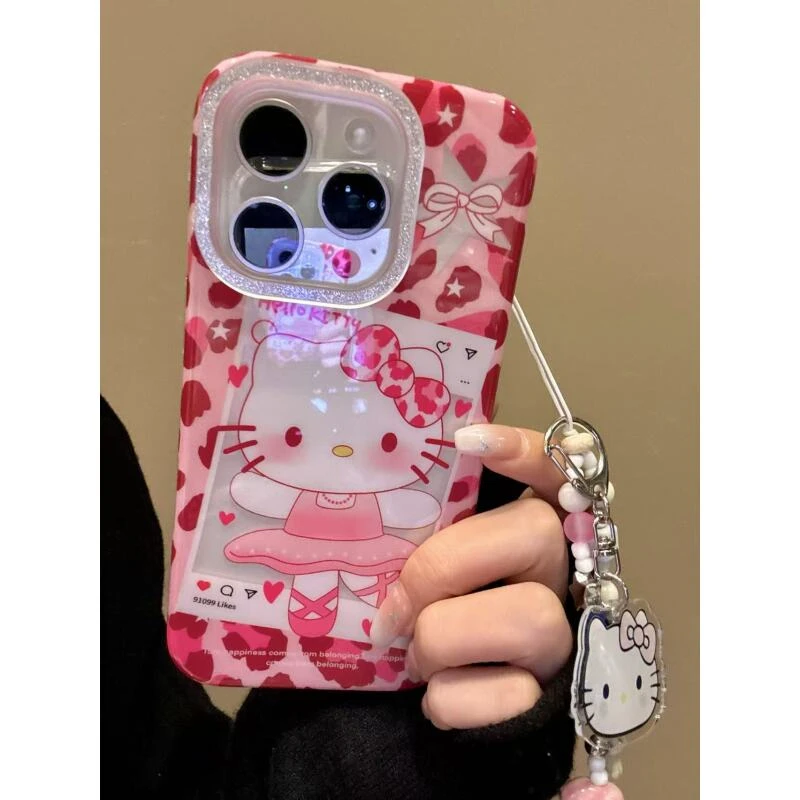 卡通粉红豹纹芭蕾裙可爱猫咪适用iPhone16promax苹果15手机保护壳