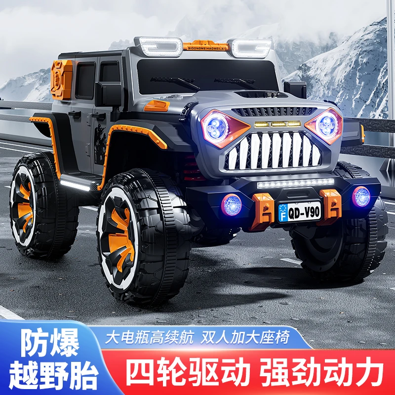 新款遥控儿童电动车四驱越野男女宝宝双人可坐大人玩具车发光轮