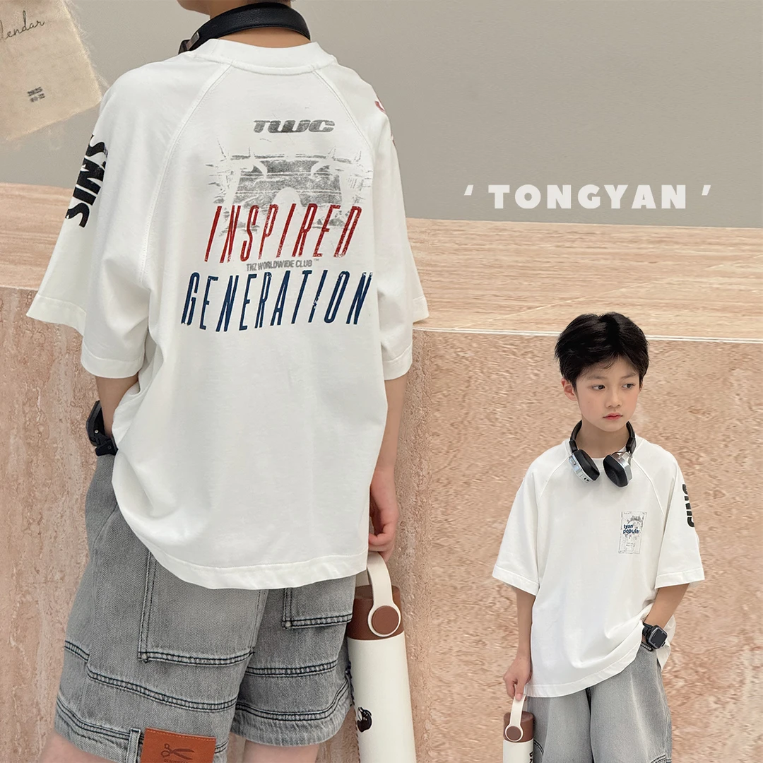 爆款男童短袖T恤2025夏季薄款纯棉儿童上衣中大童潮酷半袖TY70909