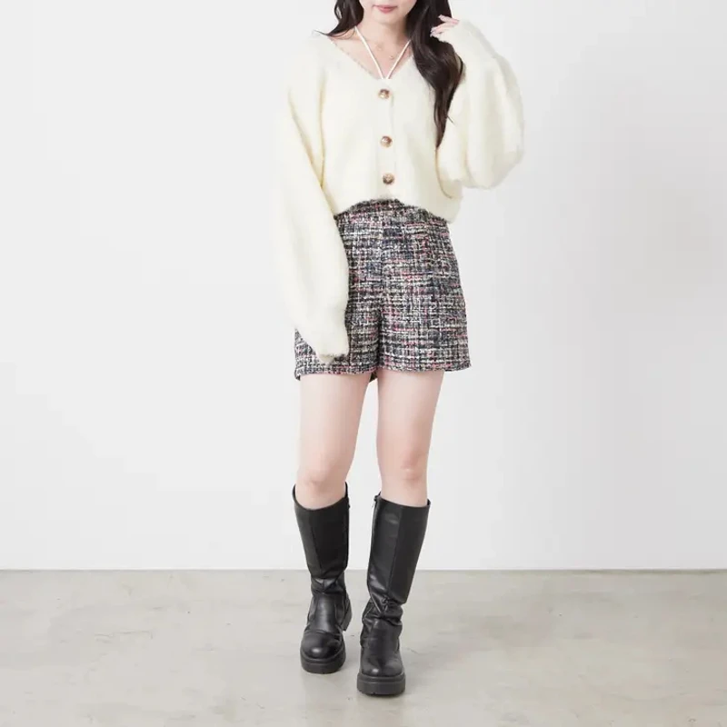 日单 高腰修身显瘦 花呢短裤 打底36X