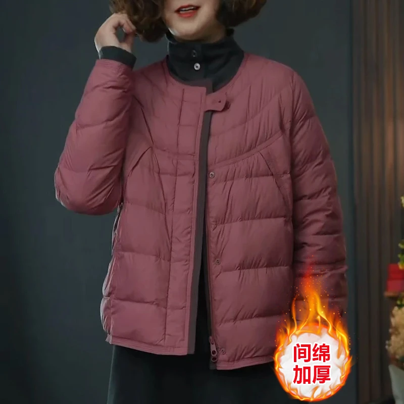 拼色圆领短款保暖棉服女时尚休闲冬季显瘦百搭宽松秋冬加厚棉衣女