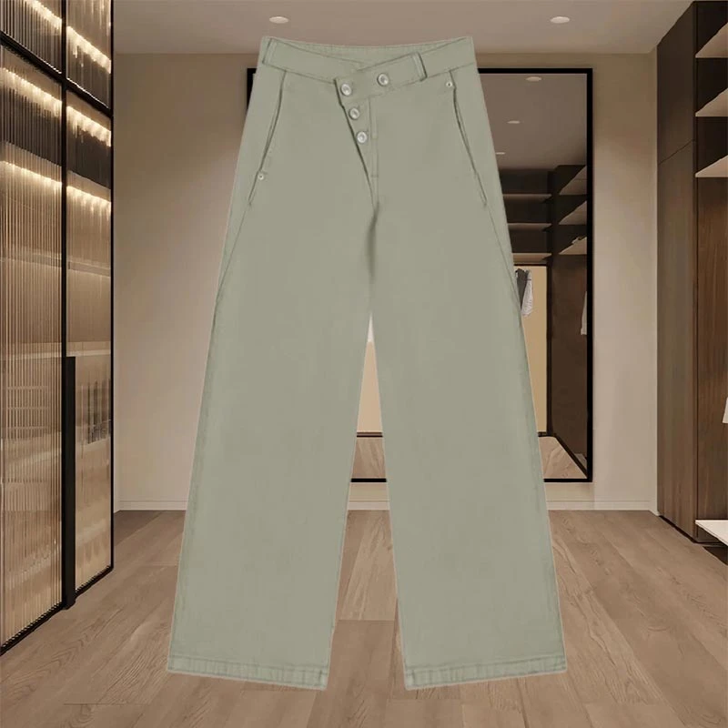 2025春秋韩式新款轻奢风高级感阔腿牛仔裤女百搭休闲风直筒休闲裤