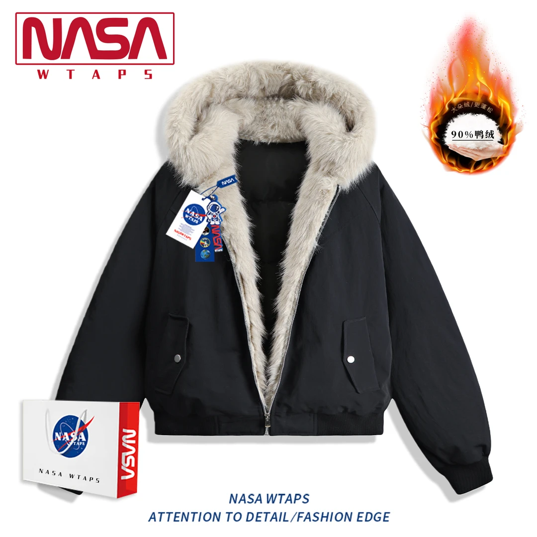 NASA WTAPS座山雕羽绒服男款冬季加绒保暖上衣新款潮牌连帽外套