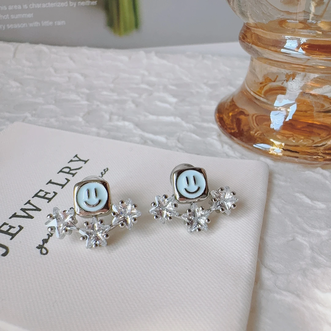 铜合金合成锆石耳饰 9050 微笑笑脸耳钉