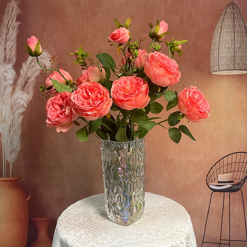 仿真花绢花玫瑰室内假花玫瑰花餐厅花束客厅摆件高级感仿生花插花