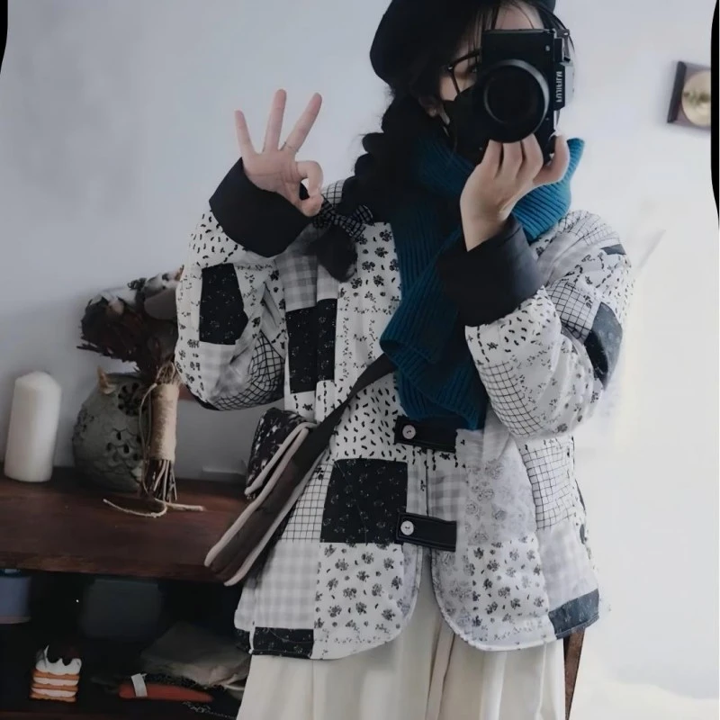 （衣兮复古森系拼接棉服）88218秋冬田园风碎花柔软亲肤保暖棉衣G