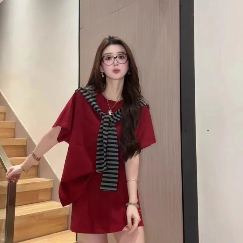 披肩三件套时尚韩系T恤休闲宽松上衣夏季半身裙新款两件套短裙潮