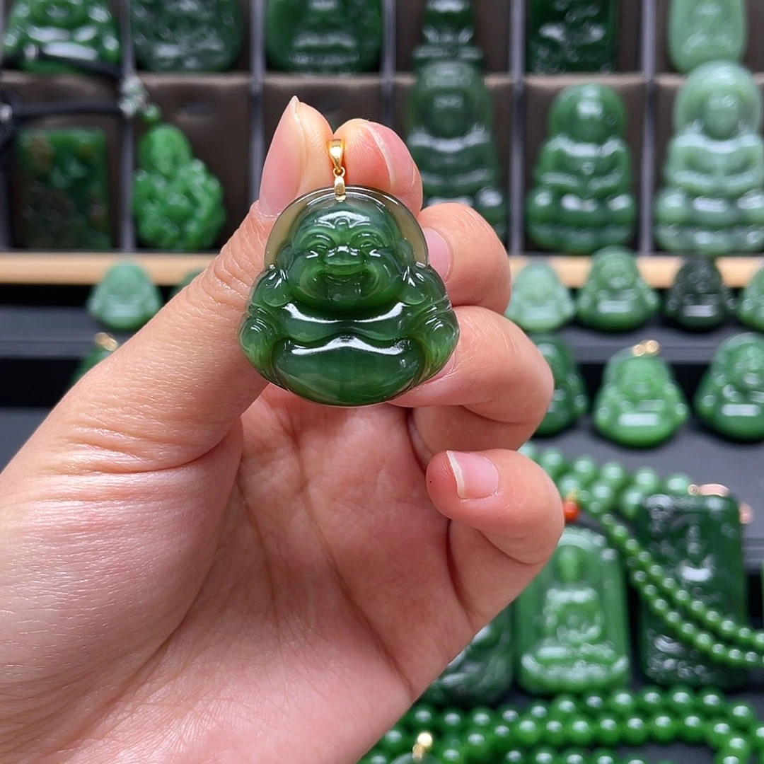 和田玉吊坠18K金镶嵌财****我