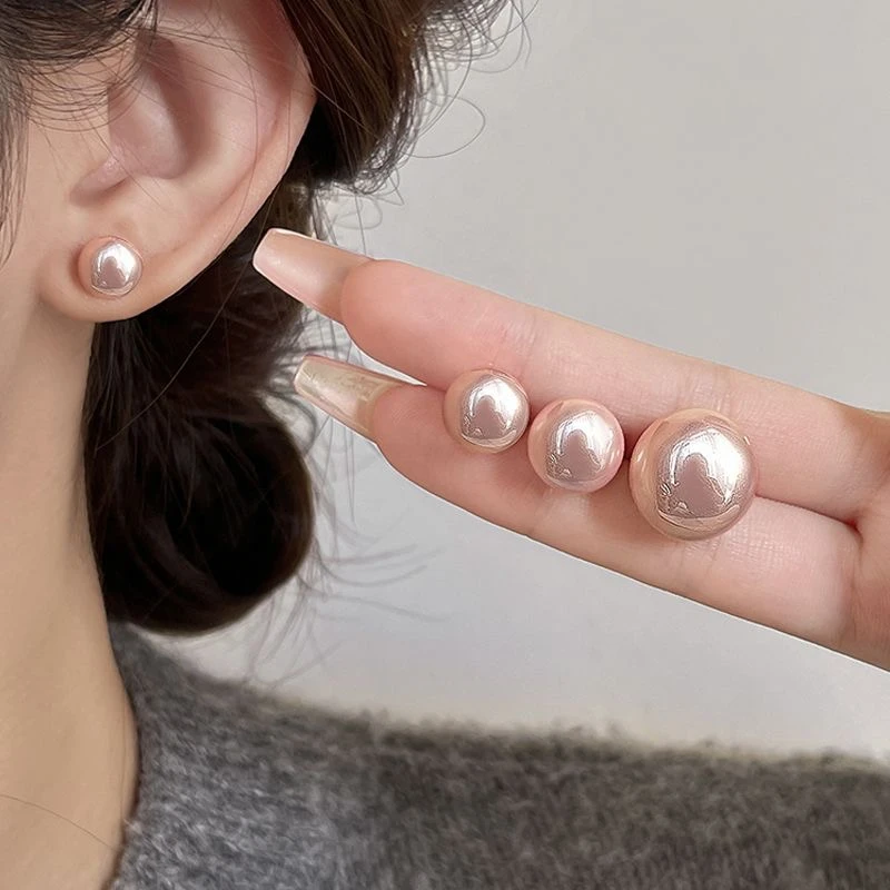 合金耳饰 合金耳饰 馒头粉光珠珠耳钉女2025新款轻奢气质小众高级