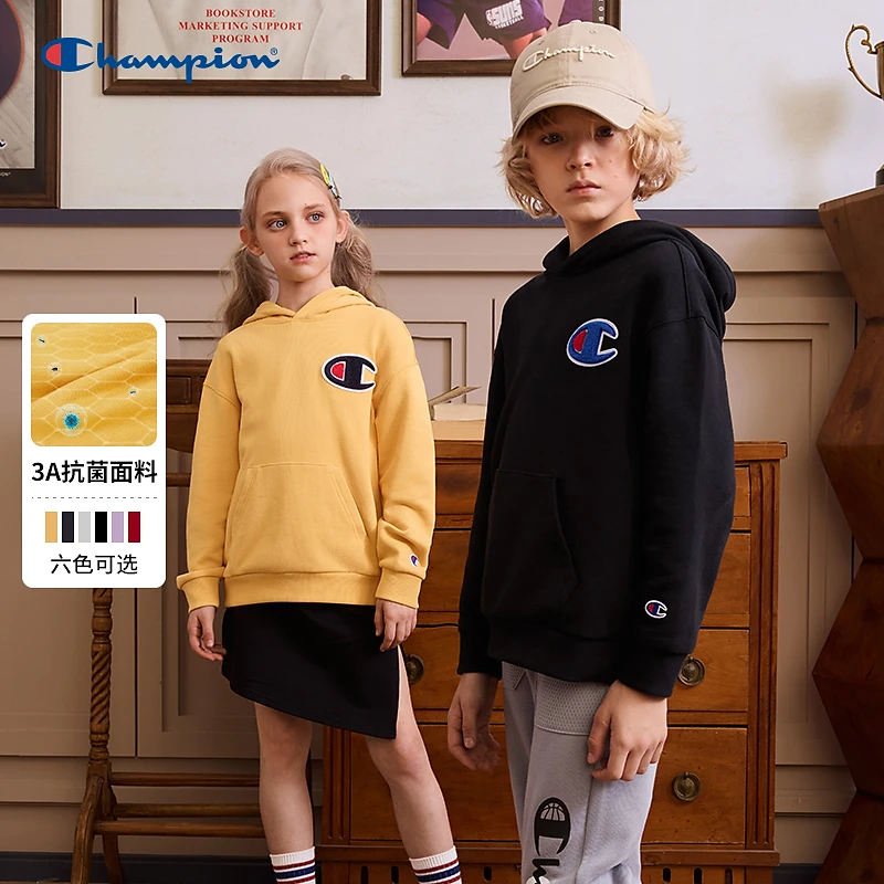 Champion冠军男女童装2025秋季新款百搭运动连帽卫衣25FW-WY805D