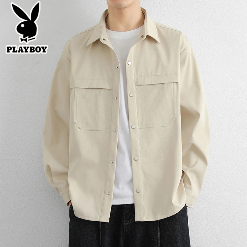 花花公子衬衫式外套男士春秋季2025新款休闲帅气宽松衬衣夹克上衣