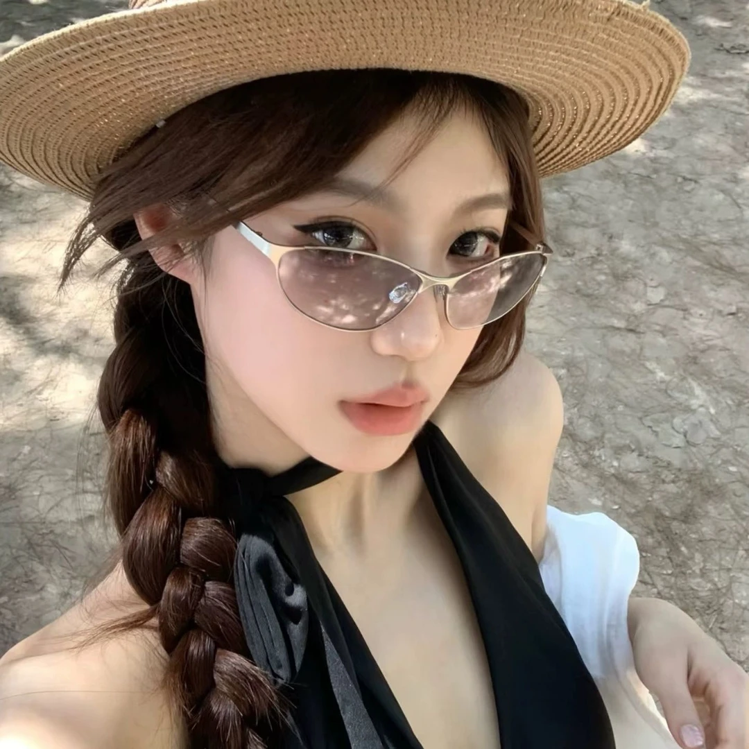 美式复古金属猫眼浅水银太阳眼镜潮流高颜值网红时尚透明太阳镜