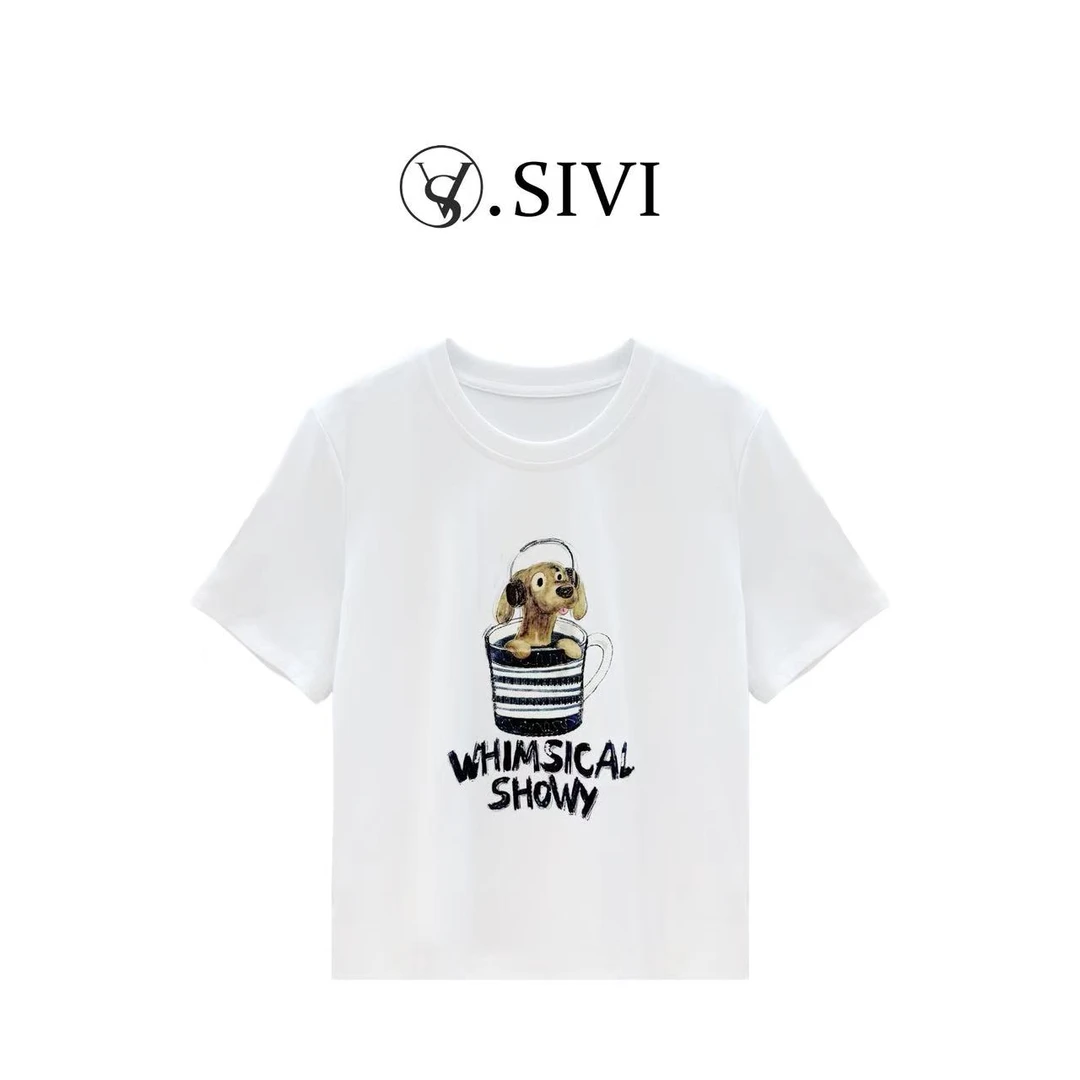 熙薇【音乐小狗】2025早秋新款时尚百搭休闲气质T恤上衣H5125