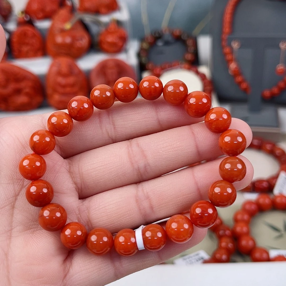 手串未镶嵌南红玛瑙瓦西柿子红圆珠单圈9mm