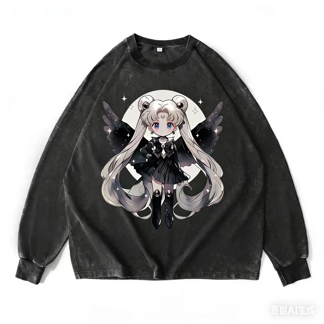 炒雪花水洗做旧复古350克精梳棉卫衣 水洗圆领卫衣