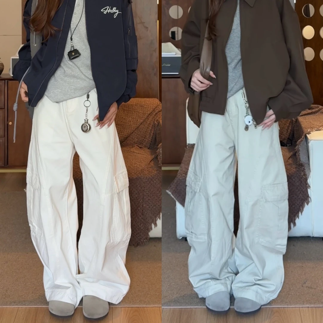 【慌慌】美式复古工装风牛仔裤阔腿裤男女同款休闲长裤L9031