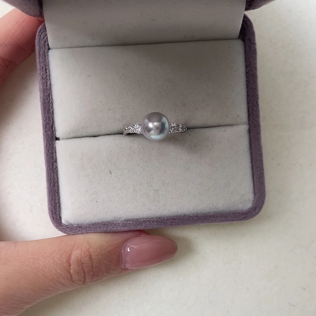 戒指海水珍珠银S925镶嵌