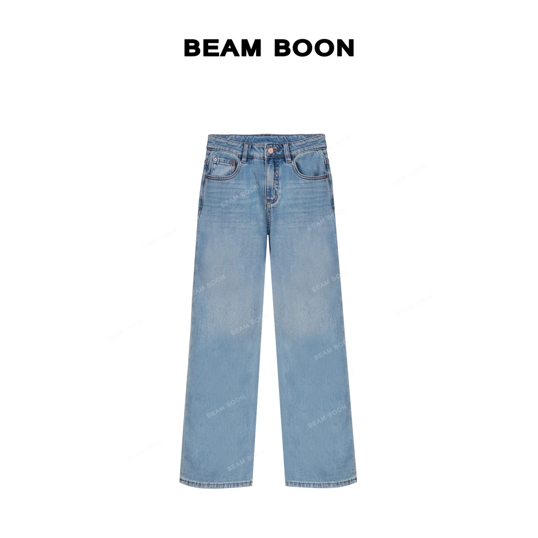 Beam Boon|【T台腿精裤】L*w进口重磅水洗晴空蓝显瘦窄版阔腿牛仔裤
