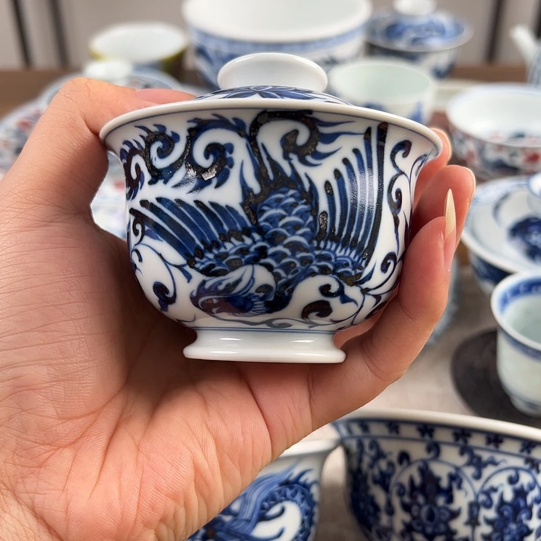 事***.微瑕手工手绘盖碗