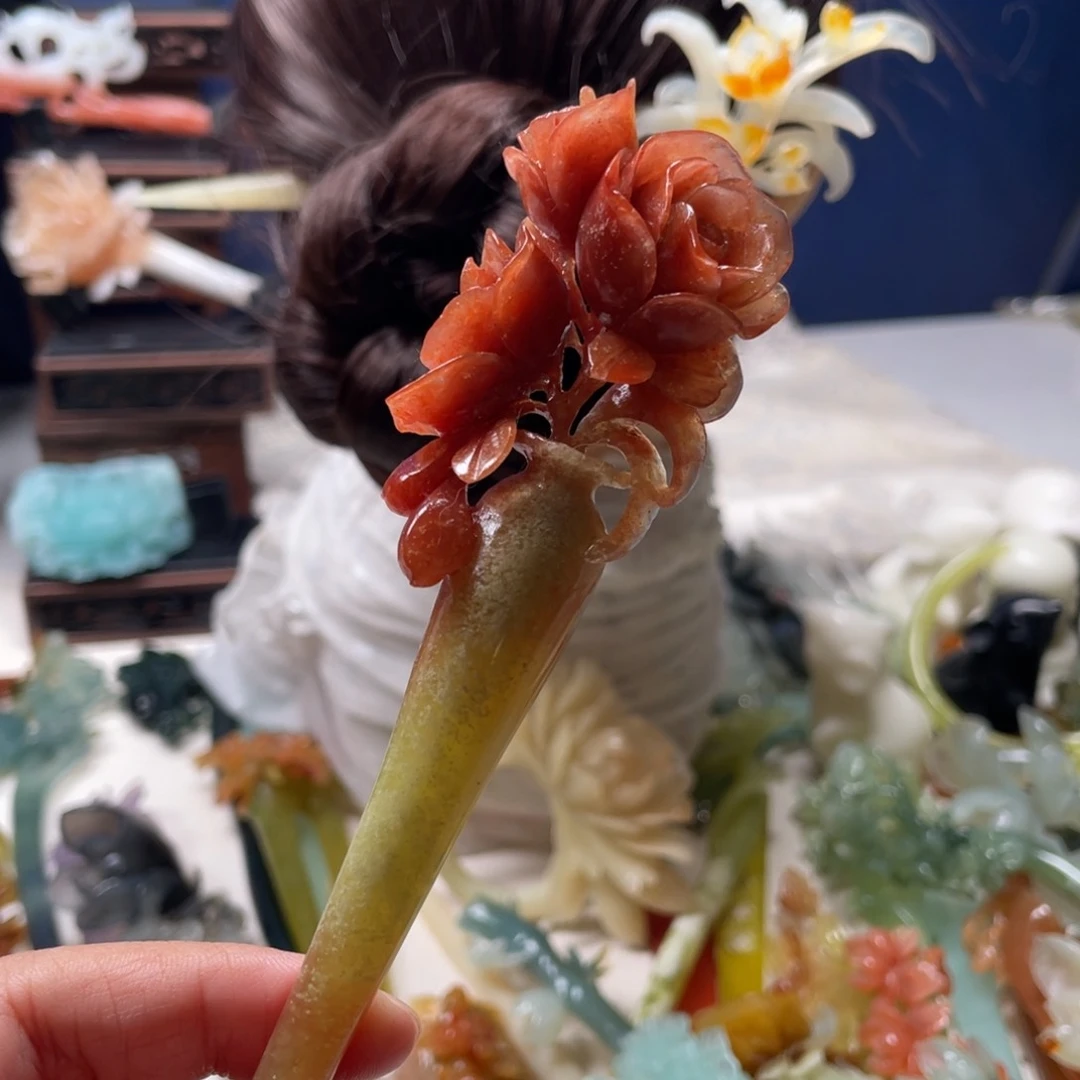 【闪购商品】未镶嵌岫玉发饰双*花