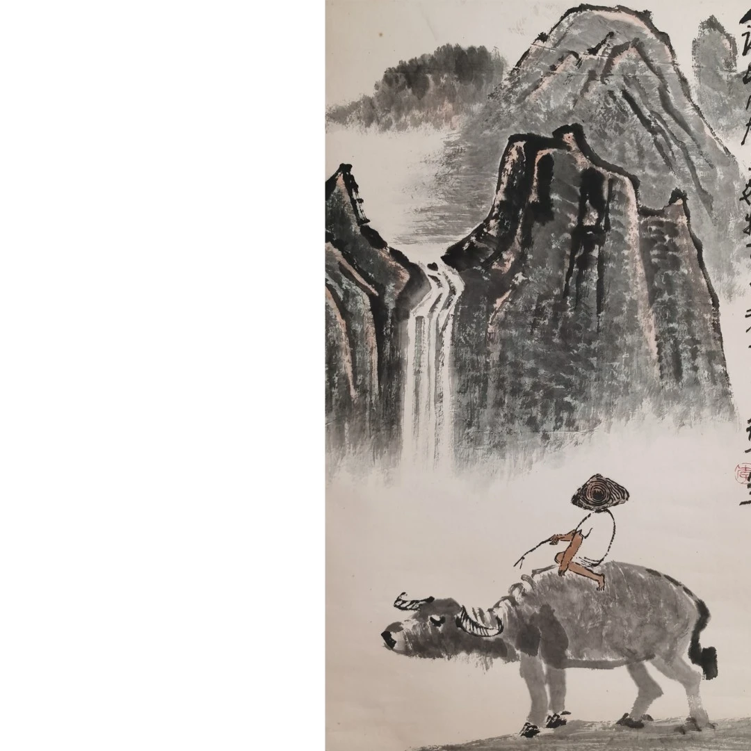 【辽拍】V250709-2-836《牧牛图》（3.6平尺) 纸本镜片 DD5