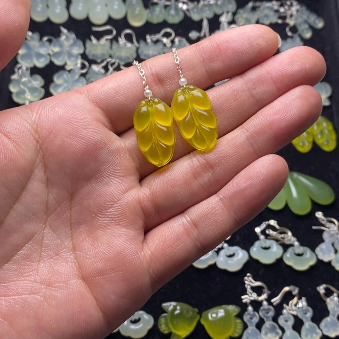 国***花蛇纹石玉合金耳饰/颈饰