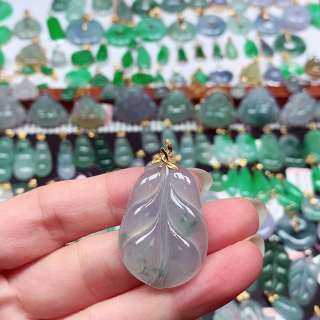 翡翠18K金镶嵌吊坠(不含链)天然翡翠A货