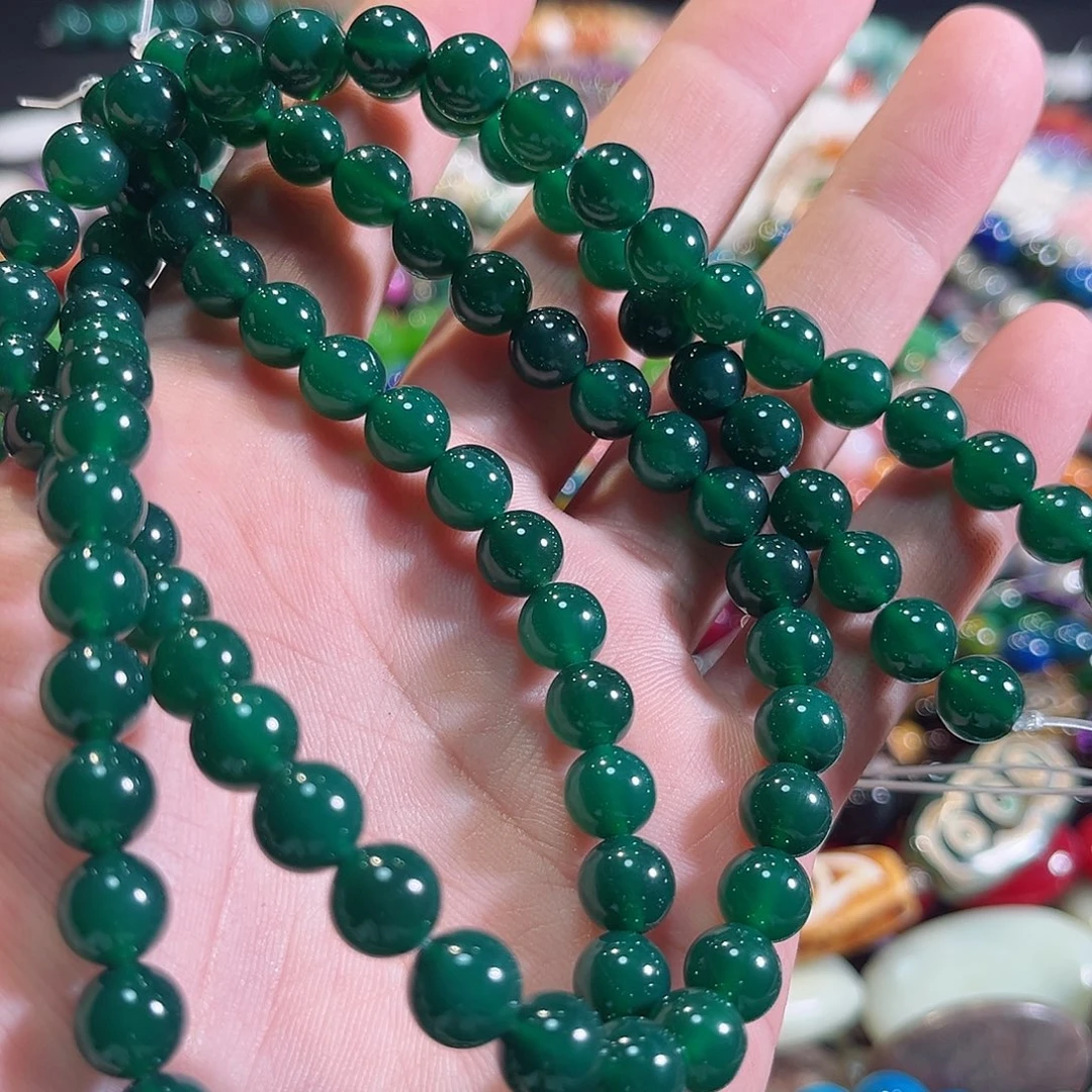 玛瑙/玉髓未镶嵌珠宝半成品A货绿玛瑙一条8mm