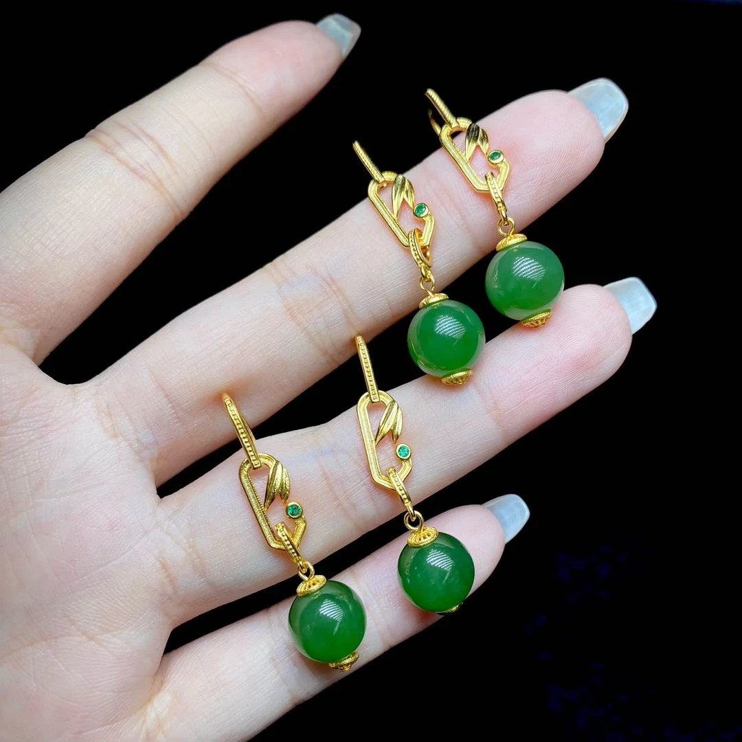 【云上叙】S925银和田玉耳钩-多样性发其一-约10mm-V62230-K（商城）