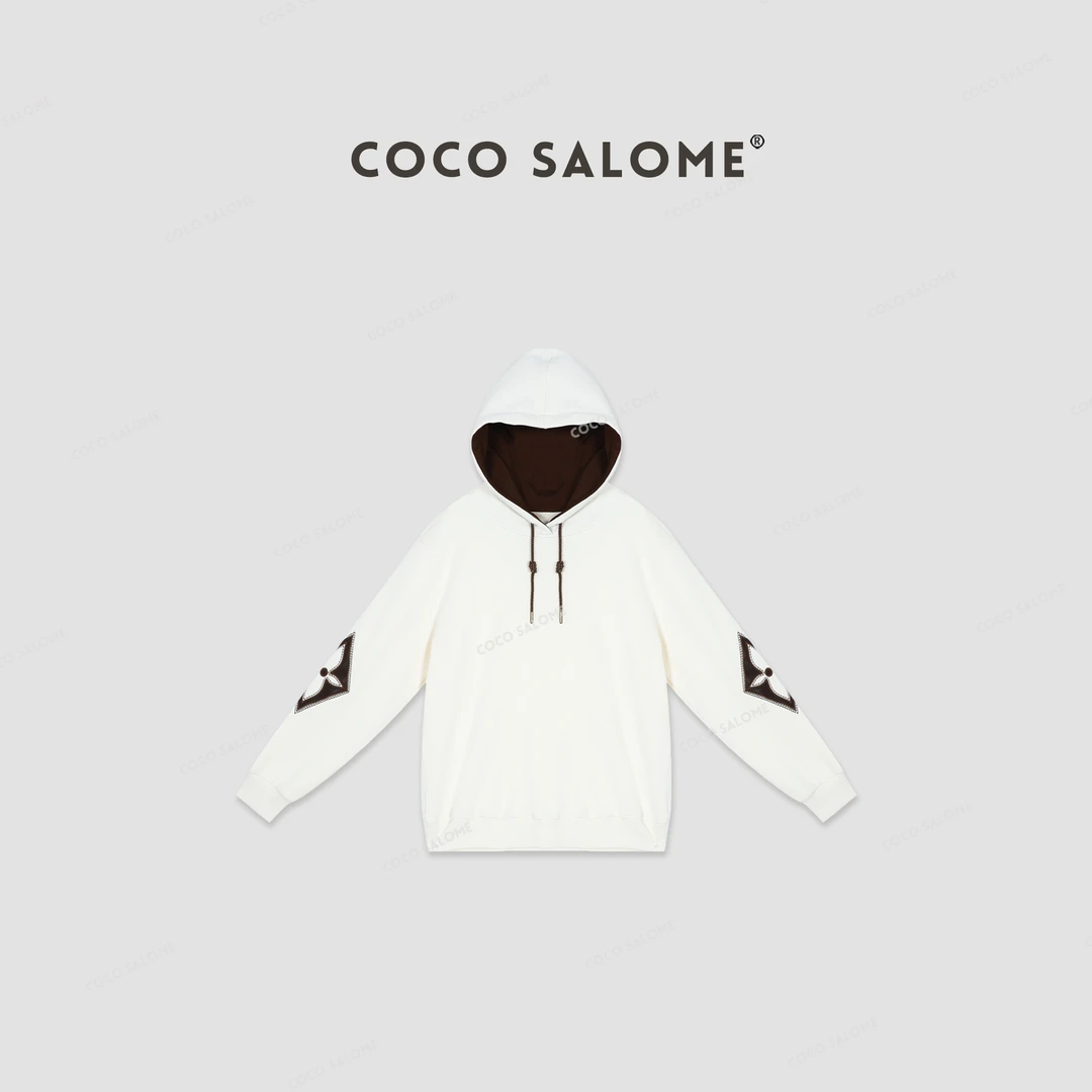 COCO SALOME⒁【白韵】400g加绒贴布绣连帽休闲百搭卫衣367Y