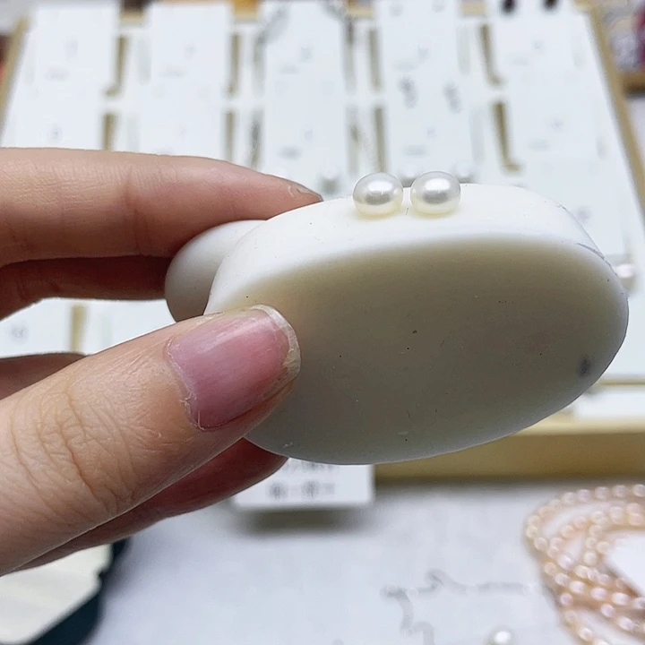 淡水珍珠耳饰银S925镶嵌J****^