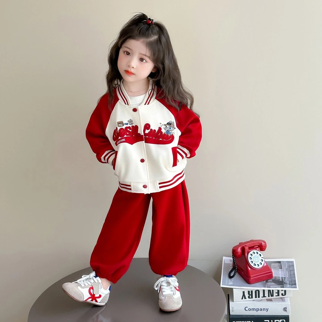 儿童棒球服套装女童春秋季新款韩版时髦衣服小女孩休闲运动两件套
