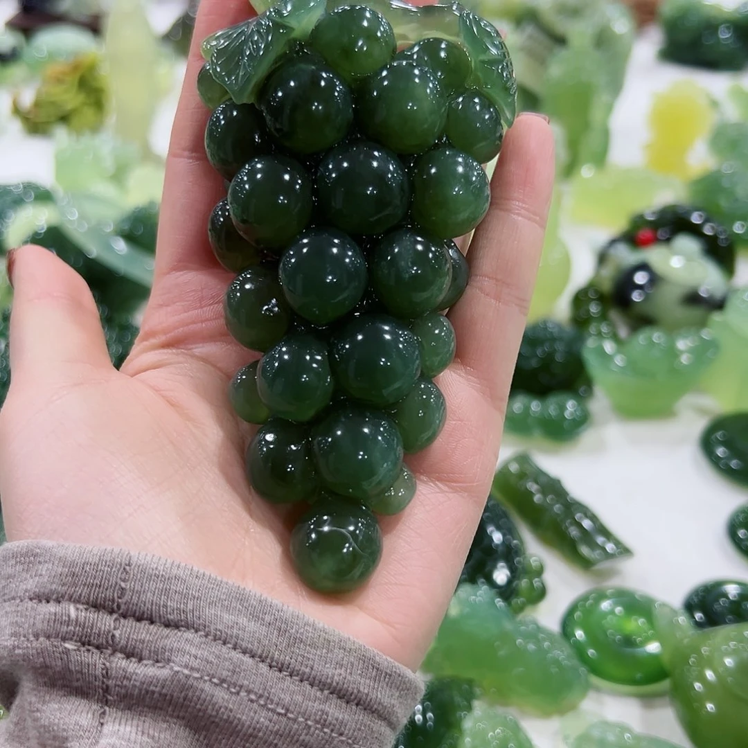 依***⸜蛇纹石玉未镶嵌葡萄手把