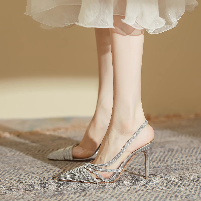 羊皮版~女包头凉鞋高跟时装凉鞋裸色凉鞋凉鞋尖头仙女风小众女鞋