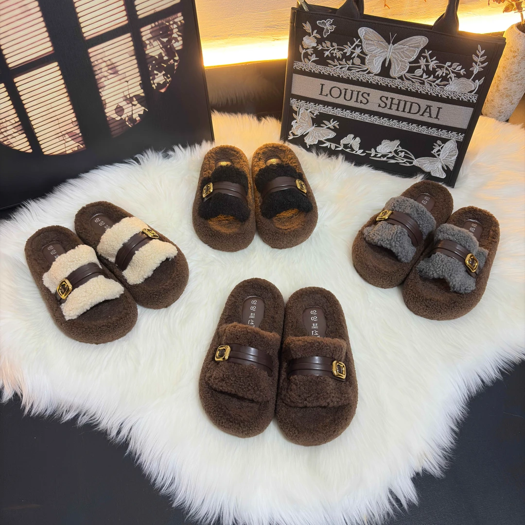 毛毛拖鞋女外穿2025秋季新款网红时尚百搭保暖休闲厚底毛拖鞋