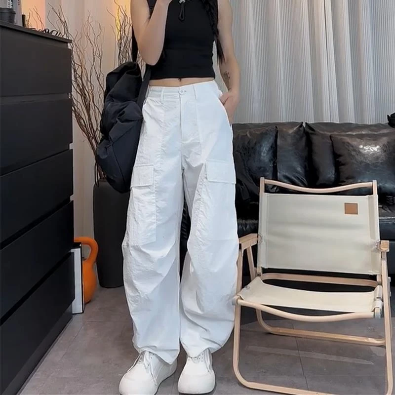 大码女装2025夏季高腰薄款香蕉口袋九分工装裤胖mm显瘦直筒休闲裤